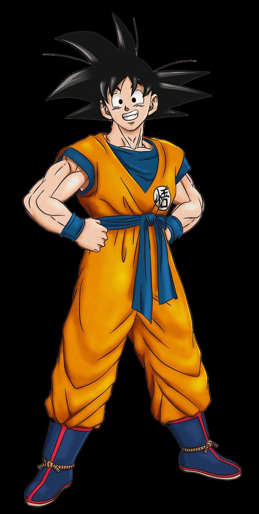 Goku in his orange gi, smiling before a fight
