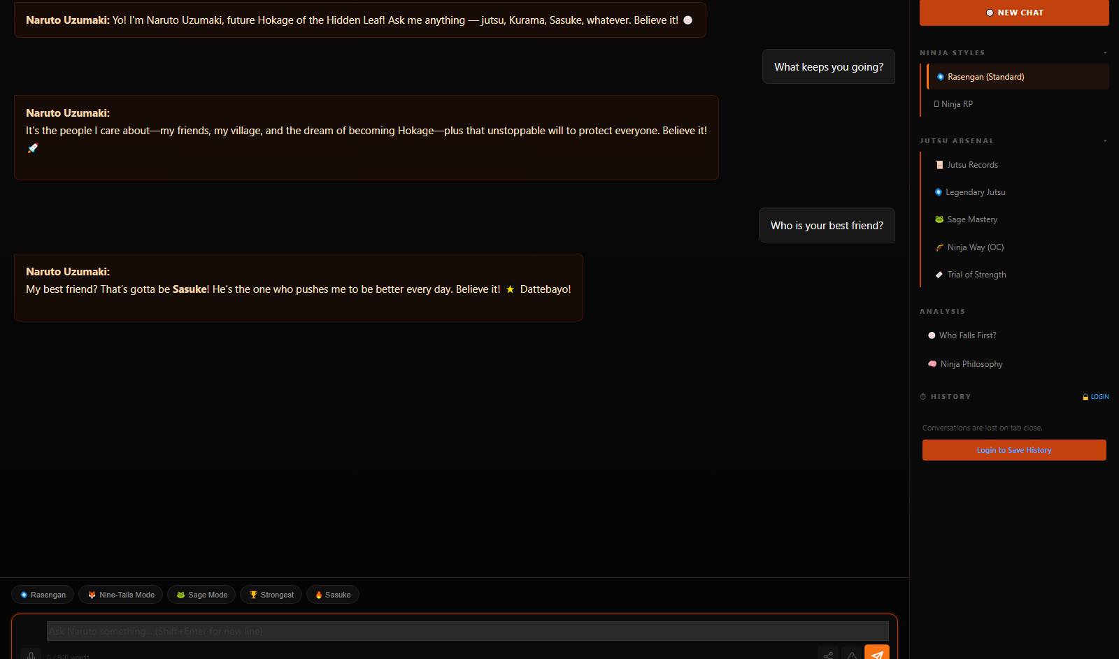 Naruto AI chat screenshot - Anime Array Roleplay